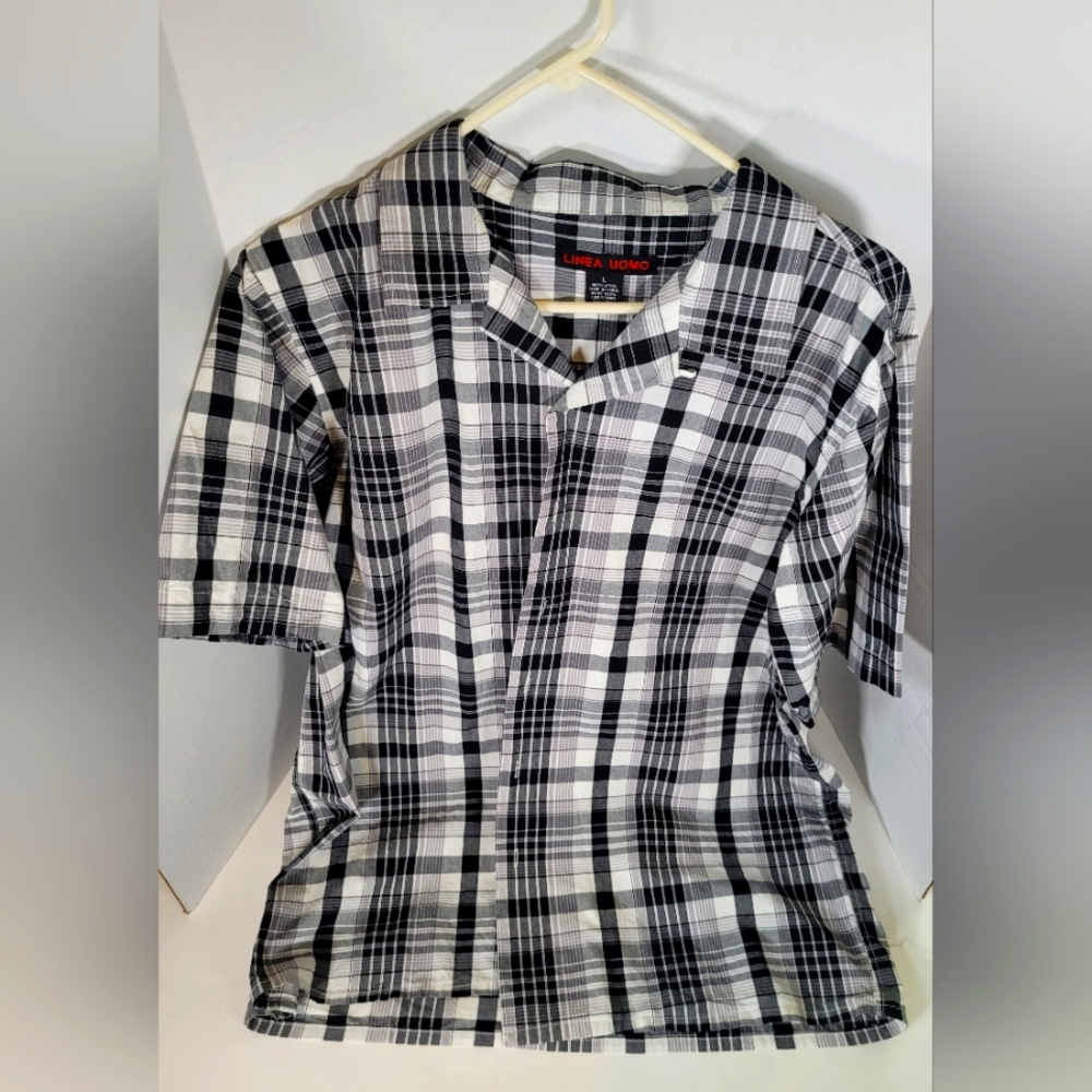 Mens Short Sleeve Button Down Plaid Shirt